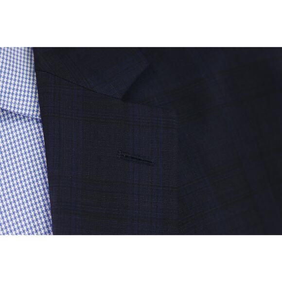Jack Victor Black Navy Blue Tartan Plaid 2-Btn Sportcoat Blazer Jacket 52R - Picture 5 of 9